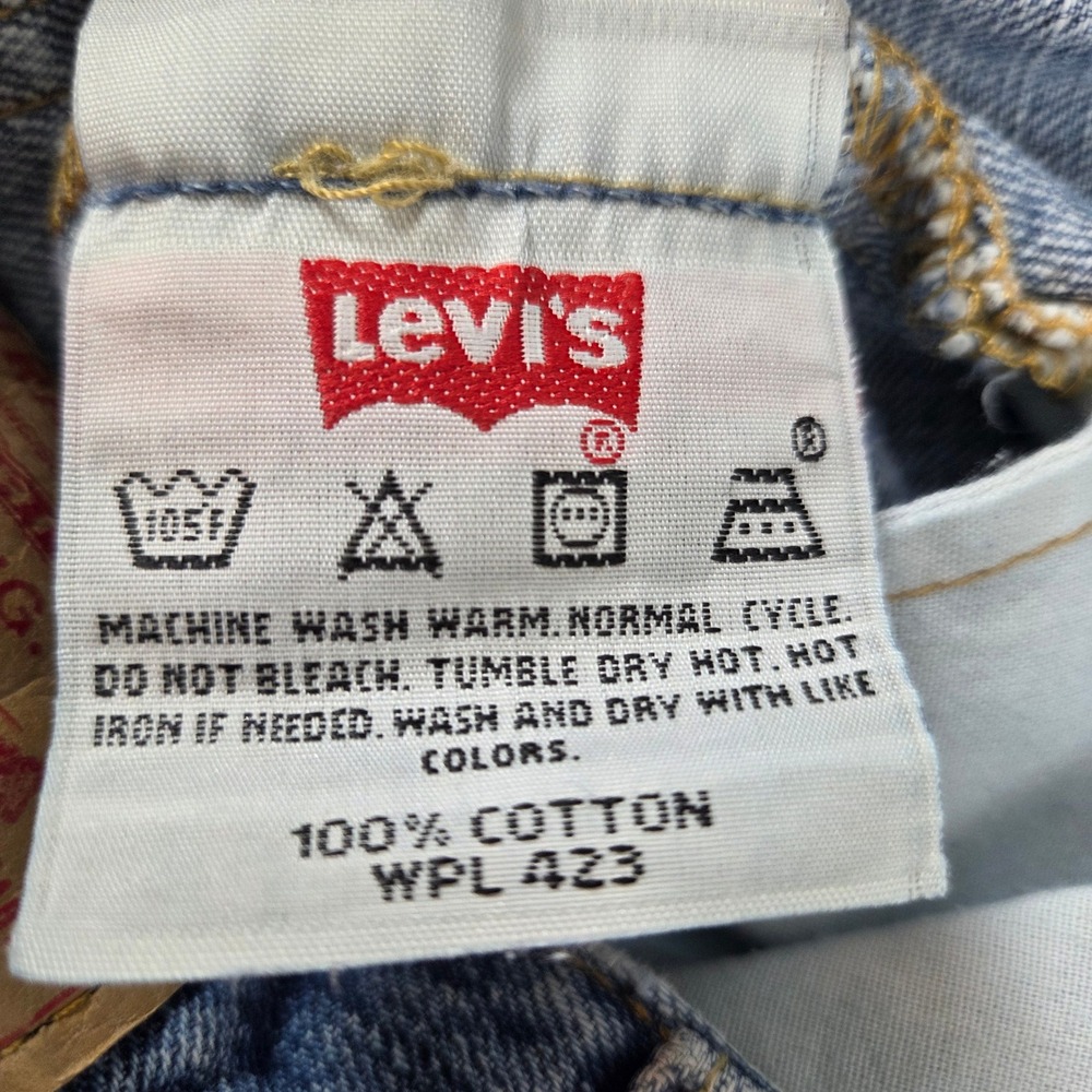 Levi's 501 Men W28 L34 Blue Straight Leg Button Fly Cut Off Raw Hem Jeans 0574 - Picture 7 of 10